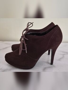 Xappeal Chocolate Brown Suede Lace-Up High Heel Booties